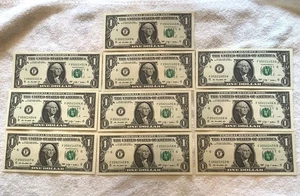 Lot Of 10 Uncirculated 2009 One Dollar Bills, Consecutive Serial Numbers - Picture 1 of 6