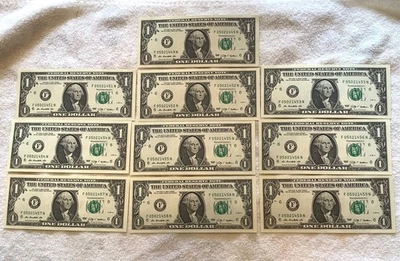 Lot Of 10 Uncirculated 2009 One Dollar Bills, Consecutive Serial Numbers - Image 1 of 4