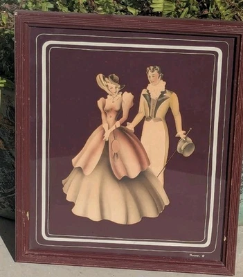 Arte estilo aerógrafo vintage con estampado Turner victoriano pareja cortejo 14,5x12 Foto 1 de 4