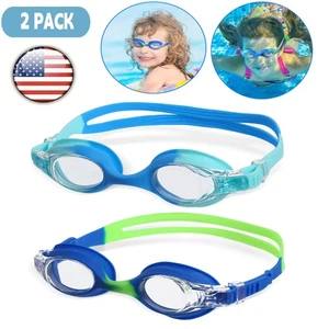 2PCS Kids 100% UV Protection HD Clear Swimming Goggles Anti-Fog Glasses Summer - Picture 1 of 11