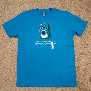 TeeTurtle Penguin Gamer Blue Mens L Short Sleeve Shirt - Picture 1 of 5
