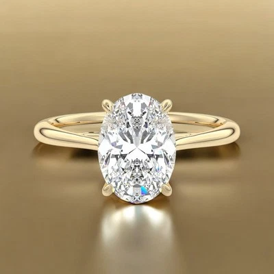 Wedding Ring Oval Diamond Lab Grown 2 Carat IGI Certified 14k Yellow Gold - Image 1 of 4