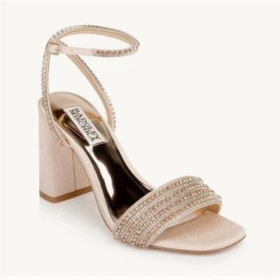 New! Badgley Mishka Becca Strappy Block Heel‎ Rhinestone Bridal Prom Size 6.5 - Image 1 of 4