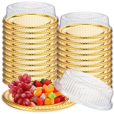 Bandeja para servir de alta resistencia de 24 piezas con tapa transparente, redonda elegante tr... Foto 1 de 4