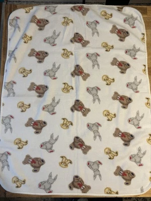 Manta de bebé de lana vintage Carters conejito conejo cachorro perro oso marrón lazos Foto 1 de 4