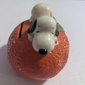 VTG 1966 UFS Peanuts Snoopy On Orange Ceramic Coin Bank - Picture 1 of 7