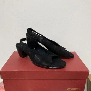 Munro Womens Black Leather Slingback Sandals Shoes 10, M472381, Heels, Metallic - Picture 1 of 5