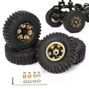 4PCS Brass 1.0 Tires Beadlock Wheel Rims Set for 1/24 RC Crawler Car Axial SCX24 - Picture 1 of 8
