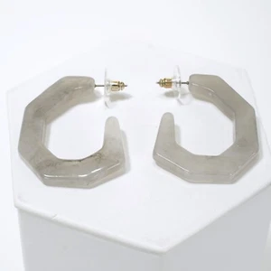 SONOMA Women's LIGHT & DARK GREY MARBLED Angled C-HOOP EARRINGS Acrylic Hoops - Picture 1 of 4