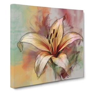 Lily Flower Gestural Art Canvas Wall Art Print Framed Picture Decor Dining Room - Picture 1 of 4