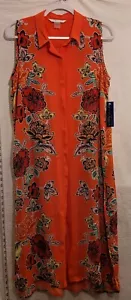 Peter Nygard 12 Womens Button Long Tunic Shirt Sleeveless Top Coral Floral New - Picture 1 of 14