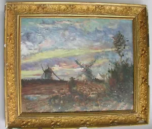 Camille Bourget ( 1866 – 1931) Peinture originale EFFET du SOIR en BRETAGNE. - Picture 1 of 4