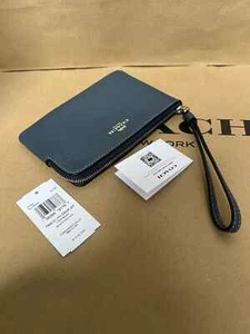 Coach CP483 Corner Zip Wristlet Denim Blue Refined Pebbled Leather NWT $88 - Picture 1 of 5