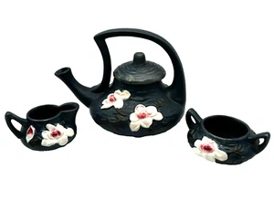 Roseville Magnolia Blue Teapot with Lid, Creamer & Sugar Set - Picture 1 of 24