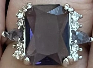 New Deep Purple Plum Emerald Cut Cocktail Ring 925 Sterling Silver 8.5 Size - Picture 1 of 3