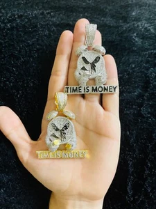 14k Gold Finish Time Is Money Hip Hop Simulated Diamond Pendant w/Rope Chain - Picture 1 of 3