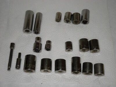 Craftsman Sockets  SAE & Metric Tool Lot of 19 Pieces Mixed Sizes Used  USA - Image 1 of 4