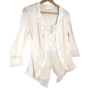 Pretty Angel Gypsy Size XL Large Top Floral Lace Fringe Beaded Boho Womens Shirt - Picture 1 of 7