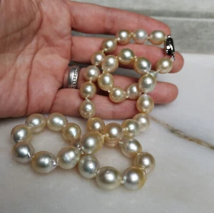 EchteTahiti Südseeperlen Perlenkette Collier Barock Tropfen Kette natürlich GOLD - Bild 1 von 5