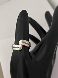 5.80g Signed Y Sterling Silver 925 Modernist Red Leather Band Ring Size 9 - Picture 1 of 15