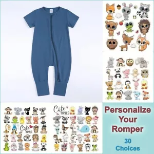 BABY ROMPER-Sleeper Short Sleeve Bodysuit Double Zipper Cotton Blue Boy 4-Sizes - Picture 1 of 42
