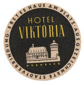 Etiqueta de equipaje de los años 50 Hotel Viktoria Nurnberg Alemania - Imagen 1 de 1