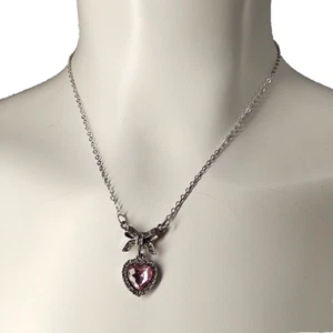 Heart Pendant Necklace Brass Plated Rhinestone 17-19" Fashion Jewelry - Picture 1 of 7