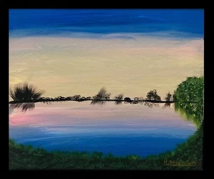 Dawn at the Pond Original One of a kind Collectible Landscape Acrylic Painting - Picture 1 of 1