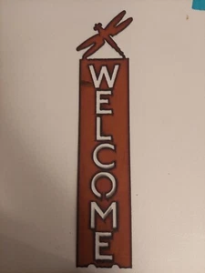 Rustic Metal Dragonfly Vertical Hanging Welcome Sign - Picture 1 of 1