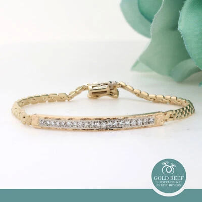 0.50 TW Diamond Bar Square Link Chain Bracelet 14K Two-Tone 6.5" Ladies Estate - Image 1 of 4