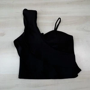 X-tayn Womens Top Medium Black One Shoulder Ruffle Cropped Crop Shirt New - Picture 1 of 8