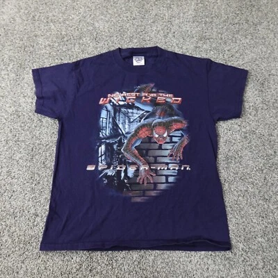 VINTAGE Spiderman Shirt Boys Large Blue Spidey Graphic Marvel Comic Hero Y2K USA - Image 1 of 4