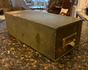 Vintage Metal Index Business Card File Drawer Box Cabinet Storage - Picture 1 of 7