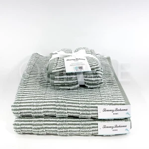 Tommy Bahama 2 Bath 4 Washcloth - Oeko-Tex Quick Dry 6 Set Green White New - Picture 1 of 11