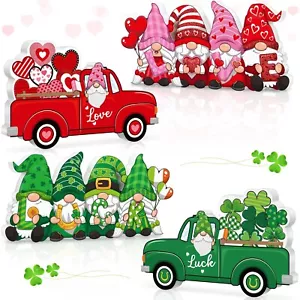 2 Pcs St. Patrick's Day Decorations Double Sided Green Lucky Wood Table Sign ... - Picture 1 of 6