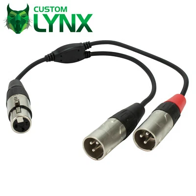 Cable divisor Rean Neutrik XLR. 3 pines hembra XLR a 2 x mono macho XLR. 25cm