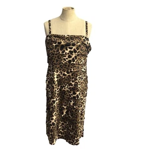 Y2K Evan Picone Women's 12 Slip Dress Animal Print Leopard Strappy Tiered Satin - Picture 1 of 14
