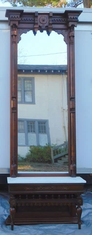 Walnut Eastlake Marbled Pier Mirror 94 inches high Cover