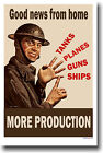 Good News From Home - Tanks Planes Guns - More Production  - Vintage Wwi Poster