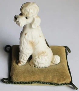 VTG French Poodle Miniature Figurine Sitting On Pillow, Bone China White - Picture 1 of 6