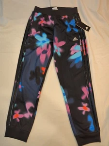 Collant Adidas bambina 10-12 stampa allover sfocato floreale nero seta blu rosa logo - Foto 1 di 10