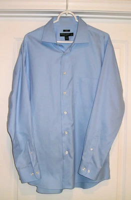 NEW~PRONTO UOMO NON-IRON SLIM FIT (LS) COTTON BLUE DRESS SHIRT SIZE 17 34/35! - Image 1 of 4