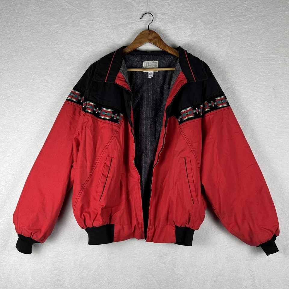 Chaqueta de Colección Express Riders Para Hombres 2XL Roja Azteca Occidental Bombardero Hecha en EE. UU. 90s Foto 1 de 4
