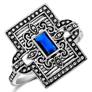 Behandelter blauer Saphir 925 massiv Sterlingsilber filigran Ring Gr. 6 XB3-3 - Bild 1 von 4