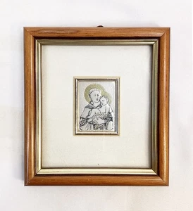 Italienische 925 Sterling Silber Kunst Gravur gerahmt St. Antonius 4 1/4"x4" 3/4" - Bild 1 von 3