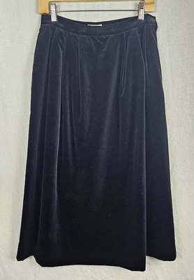 Винтажный 70-х 80-х черный бархат Midi юбка плиссированные высокая талия маленький праздник вечеринки с подкладкой - Изображение 1 из 4