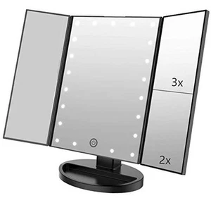 Tri-fold Lighted Vanity Makeup Mirror with 3x/2x Magnification,21 LEDs Black - Picture 1 of 7