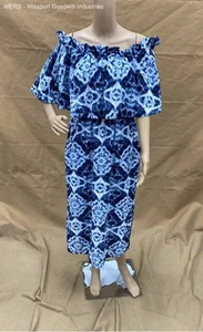 I.N.C Women's Blue & White Off The Shoulder Layered Tie Dye Maxi Dress - Size XL - Picture 1 of 6