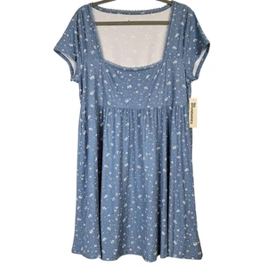 Vestido Babydoll Tier No Boundaries para mujer XXL (20) azul floral mini manga corta  - Imagen 1 de 8