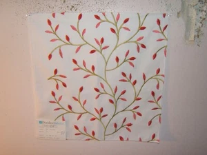 Duralee, Embroidered Catkins, Floral, Remnants for Crafts, Color Papaya and Sage - Picture 1 of 1